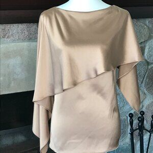 'Posh Couture' Tan Metallic Draped Blouse - Size Medium